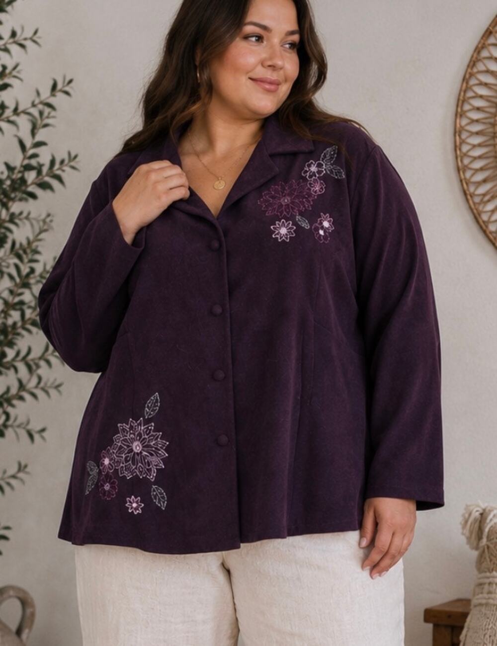 Vintage faux suede boxy blazer jacket embroidered flowers fairy whimsigoth